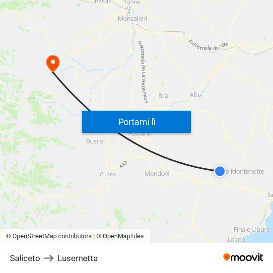 Saliceto to Lusernetta map