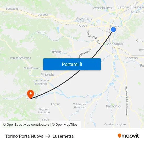 Torino Porta Nuova to Lusernetta map