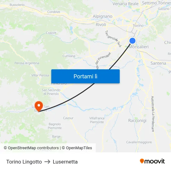 Torino Lingotto to Lusernetta map