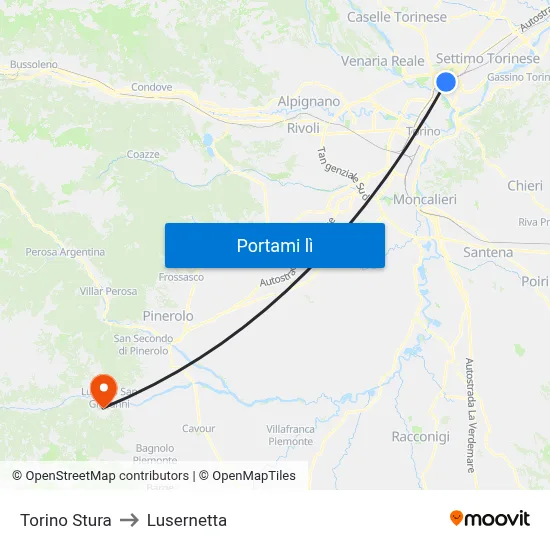 Torino Stura to Lusernetta map