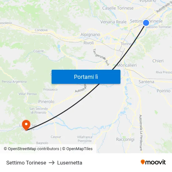 Settimo Torinese to Lusernetta map