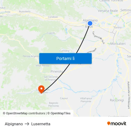 Alpignano to Lusernetta map