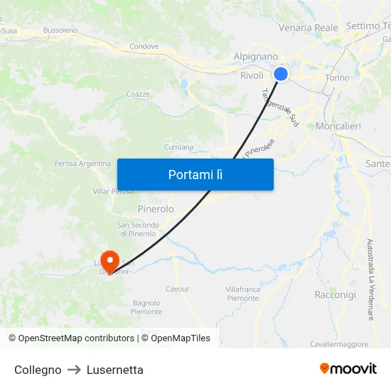 Collegno to Lusernetta map