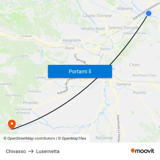 Chivasso to Lusernetta map