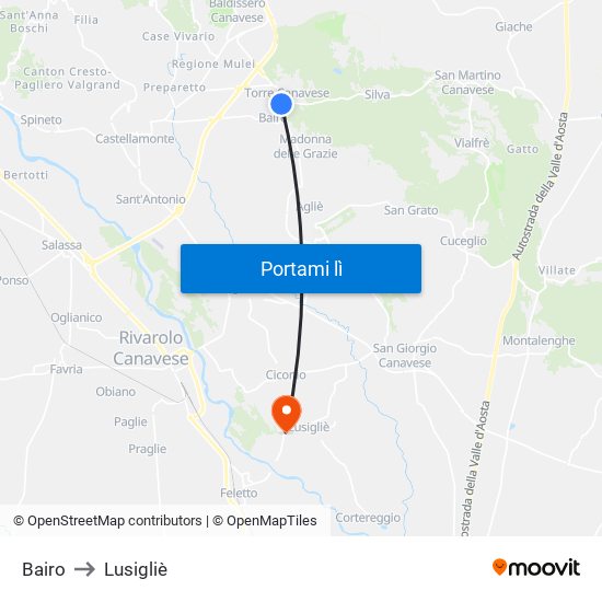 Bairo to Lusigliè map