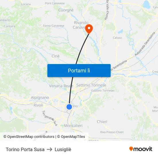 Torino Porta Susa to Lusigliè map