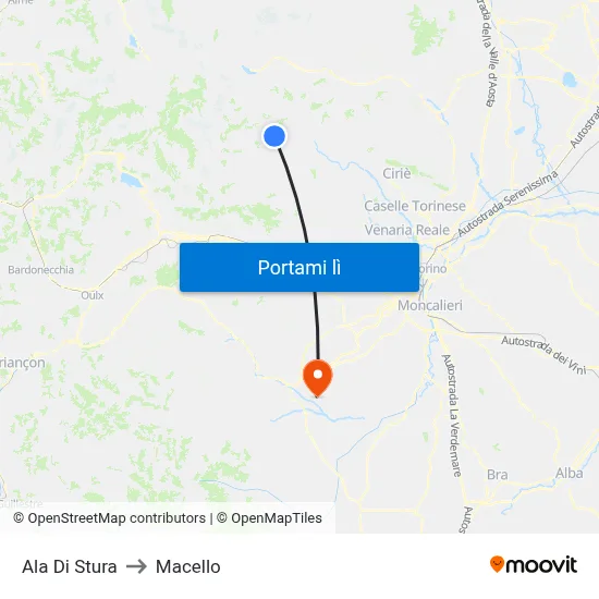 Ala Di Stura to Macello map
