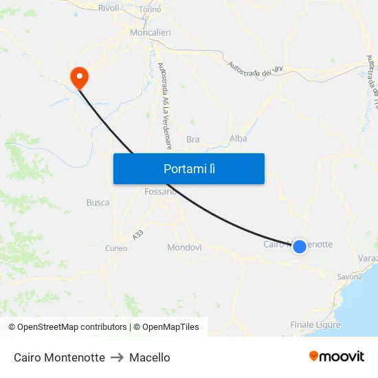 Cairo Montenotte to Macello map