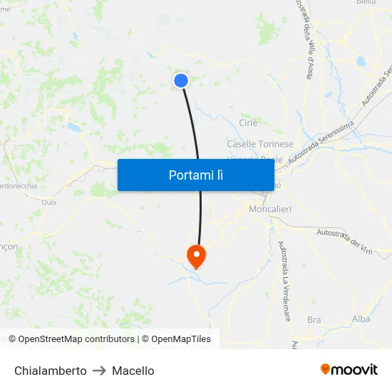 Chialamberto to Macello map