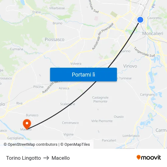 Torino Lingotto to Macello map