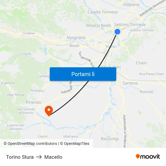 Torino Stura to Macello map