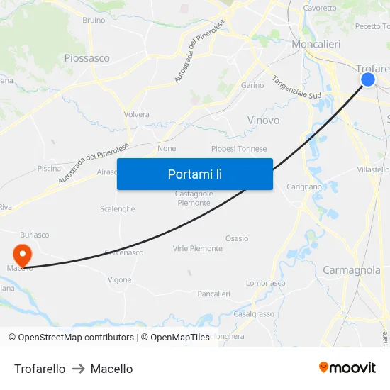 Trofarello to Macello map