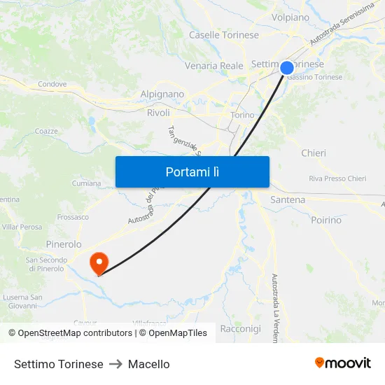 Settimo Torinese to Macello map