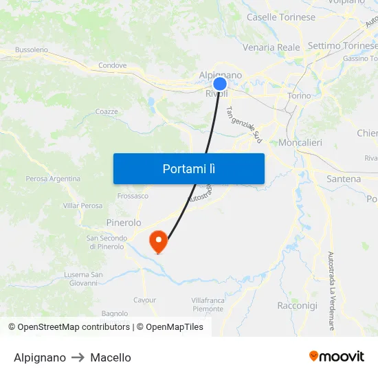 Alpignano to Macello map