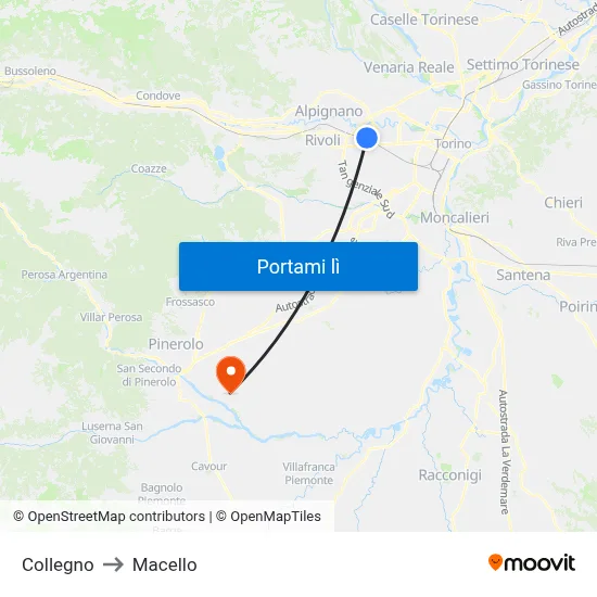 Collegno to Macello map
