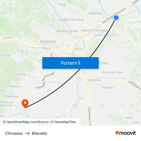 Chivasso to Macello map