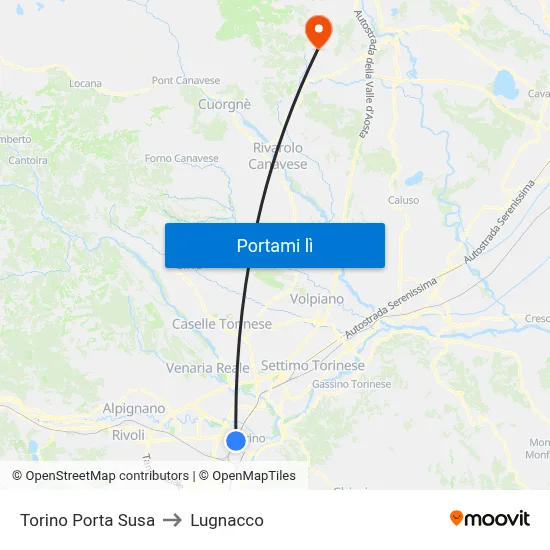 Torino Porta Susa to Lugnacco map