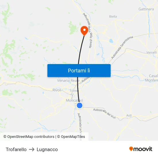Trofarello to Lugnacco map