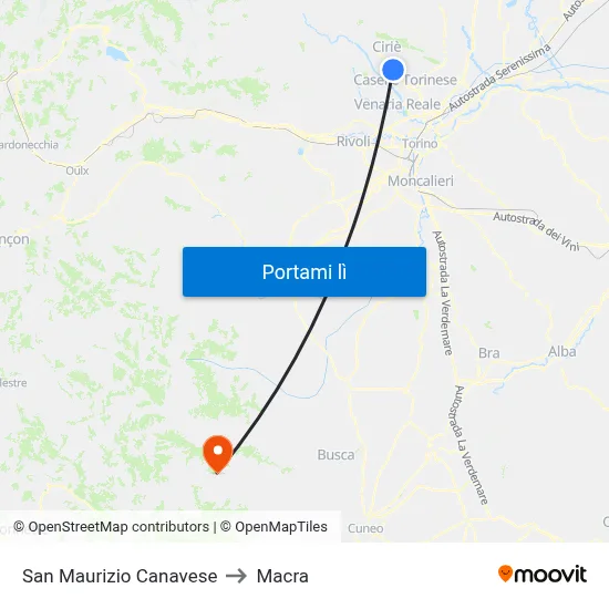 San Maurizio Canavese to Macra map