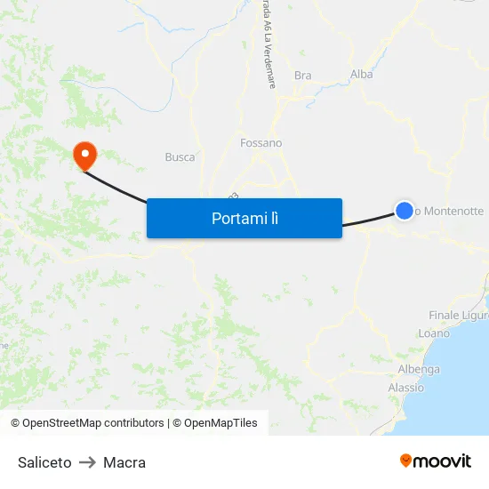 Saliceto to Macra map