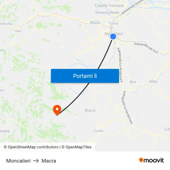 Moncalieri to Macra map