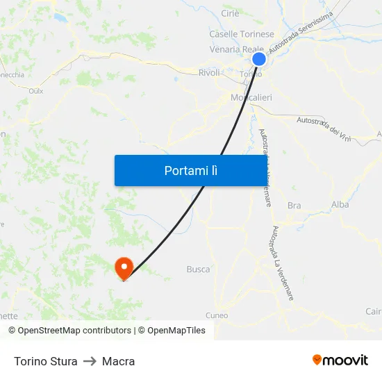 Torino Stura to Macra map