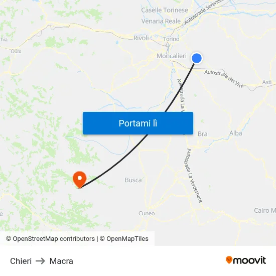 Chieri to Macra map