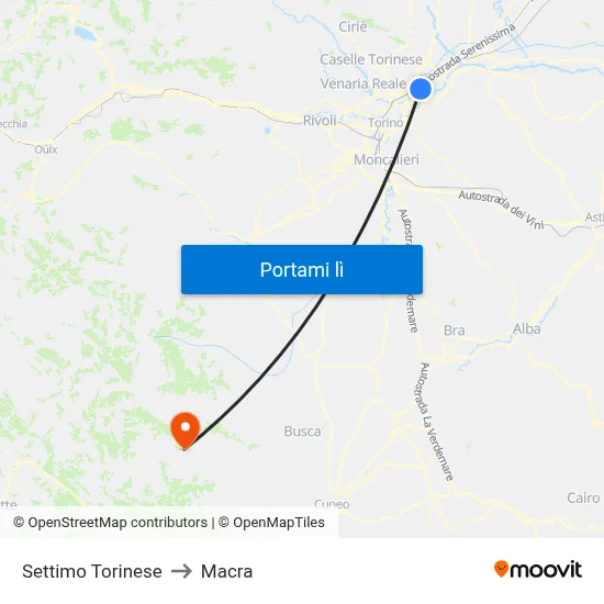 Settimo Torinese to Macra map