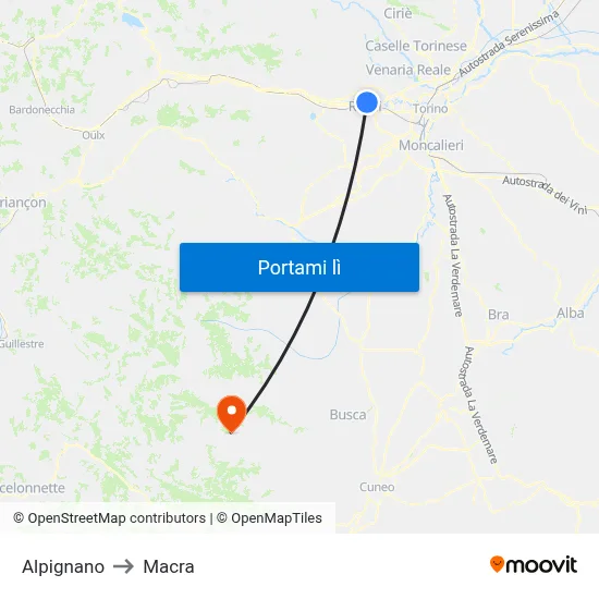 Alpignano to Macra map