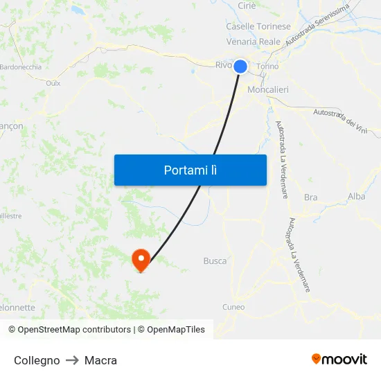Collegno to Macra map