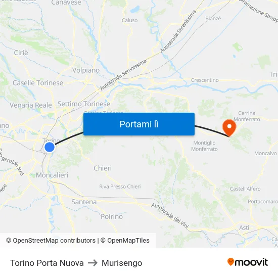 Torino Porta Nuova to Murisengo map