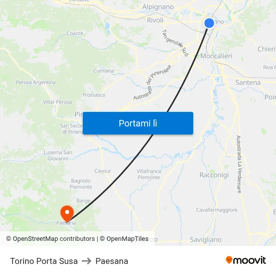 Torino Porta Susa to Paesana map