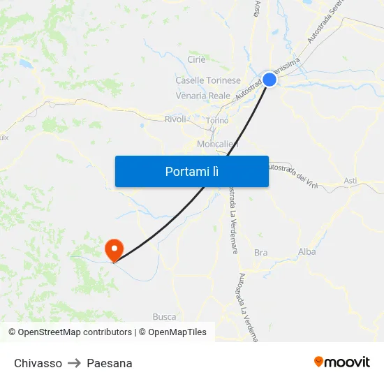Chivasso to Paesana map