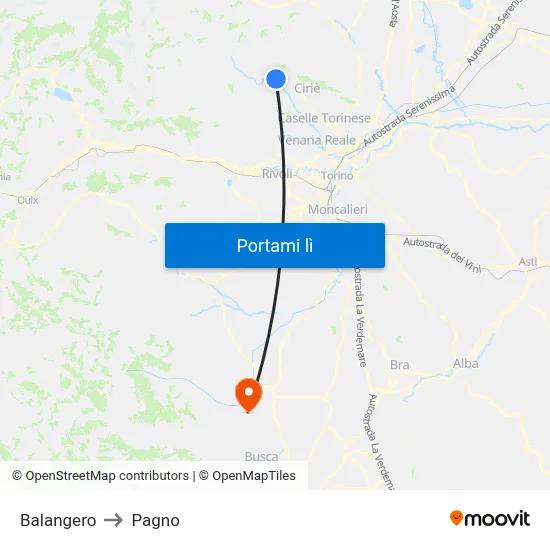 Balangero to Pagno map