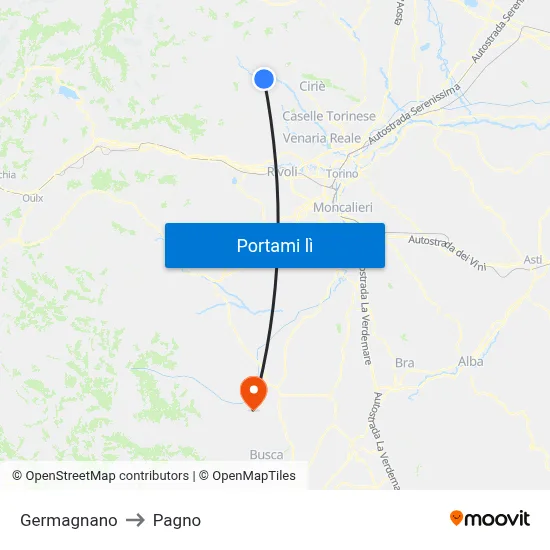 Germagnano to Pagno map