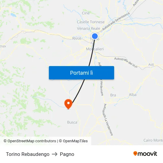 Torino Rebaudengo to Pagno map