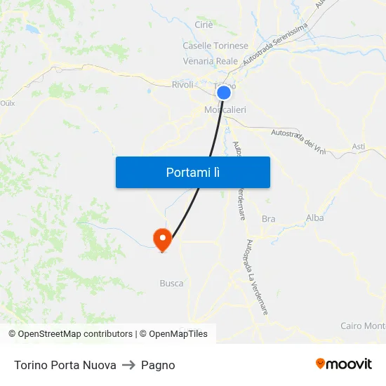 Torino Porta Nuova to Pagno map
