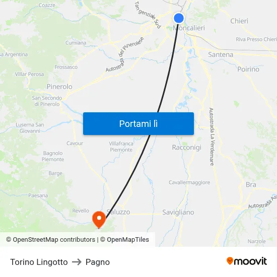Torino Lingotto to Pagno map