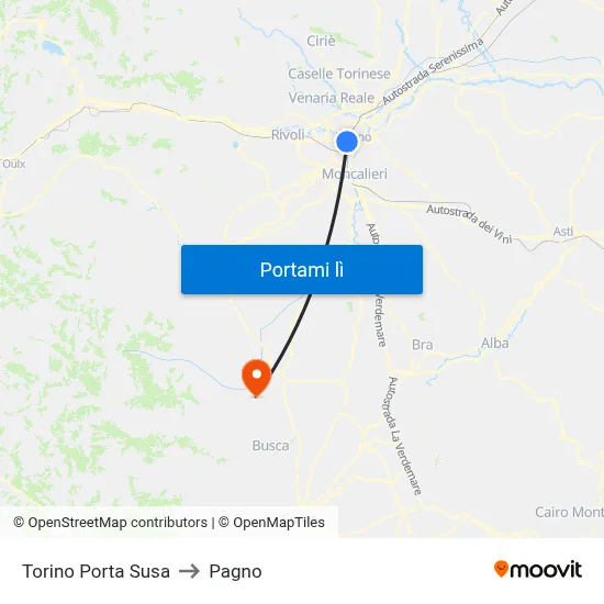 Torino Porta Susa to Pagno map