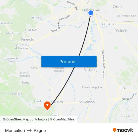 Moncalieri to Pagno map
