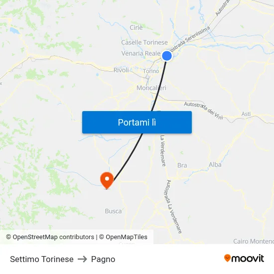 Settimo Torinese to Pagno map