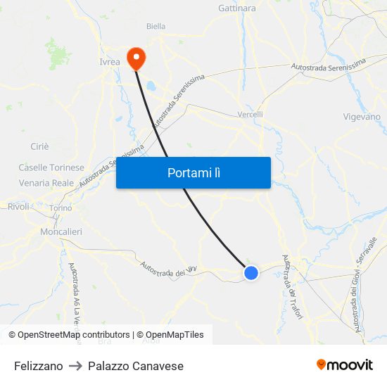 Felizzano to Palazzo Canavese map