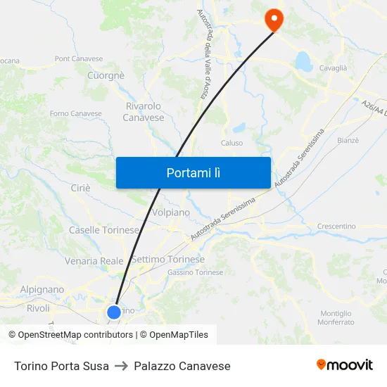 Torino Porta Susa to Palazzo Canavese map