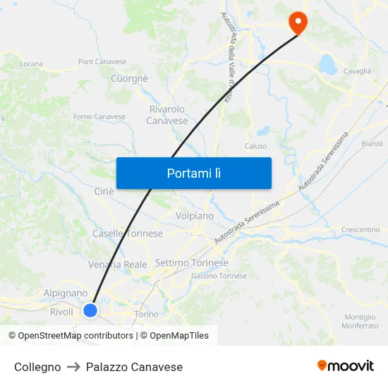 Collegno to Palazzo Canavese map