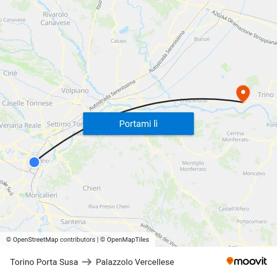 Torino Porta Susa to Palazzolo Vercellese map