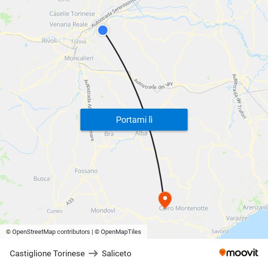 Castiglione Torinese to Saliceto map