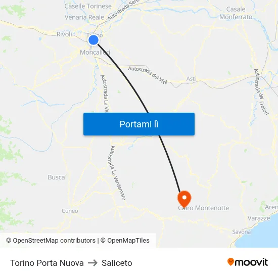Torino Porta Nuova to Saliceto map