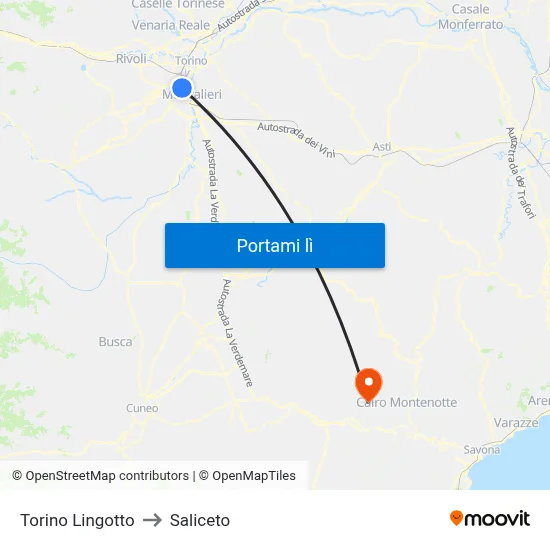 Torino Lingotto to Saliceto map