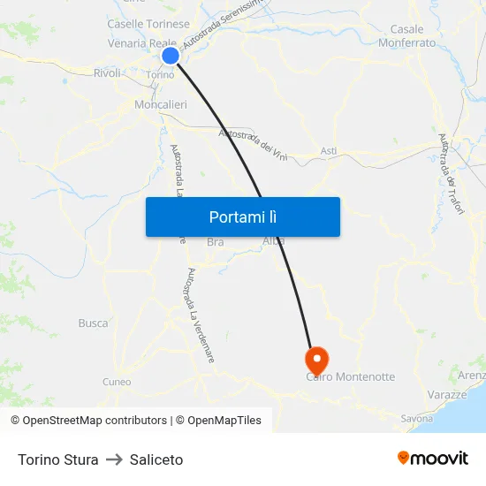 Torino Stura to Saliceto map