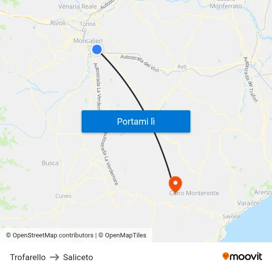 Trofarello to Saliceto map